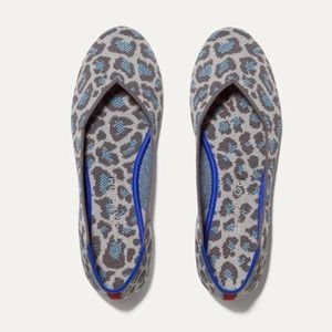 Rothy's Gray Leopard Print Flats with Blue Accents
